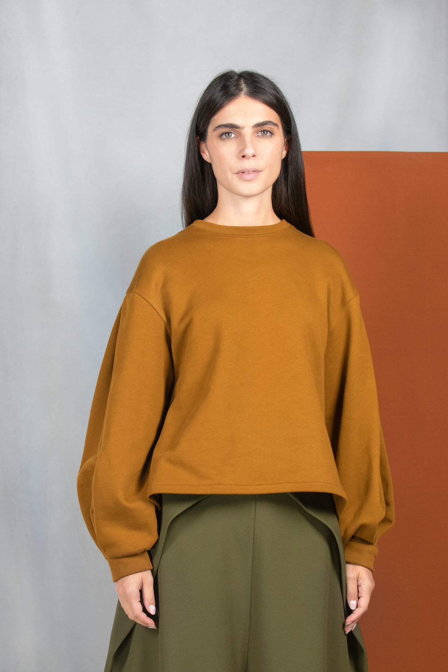 MAGLIA FELCE SENAPE IN CALDA FELPA VEGAN
