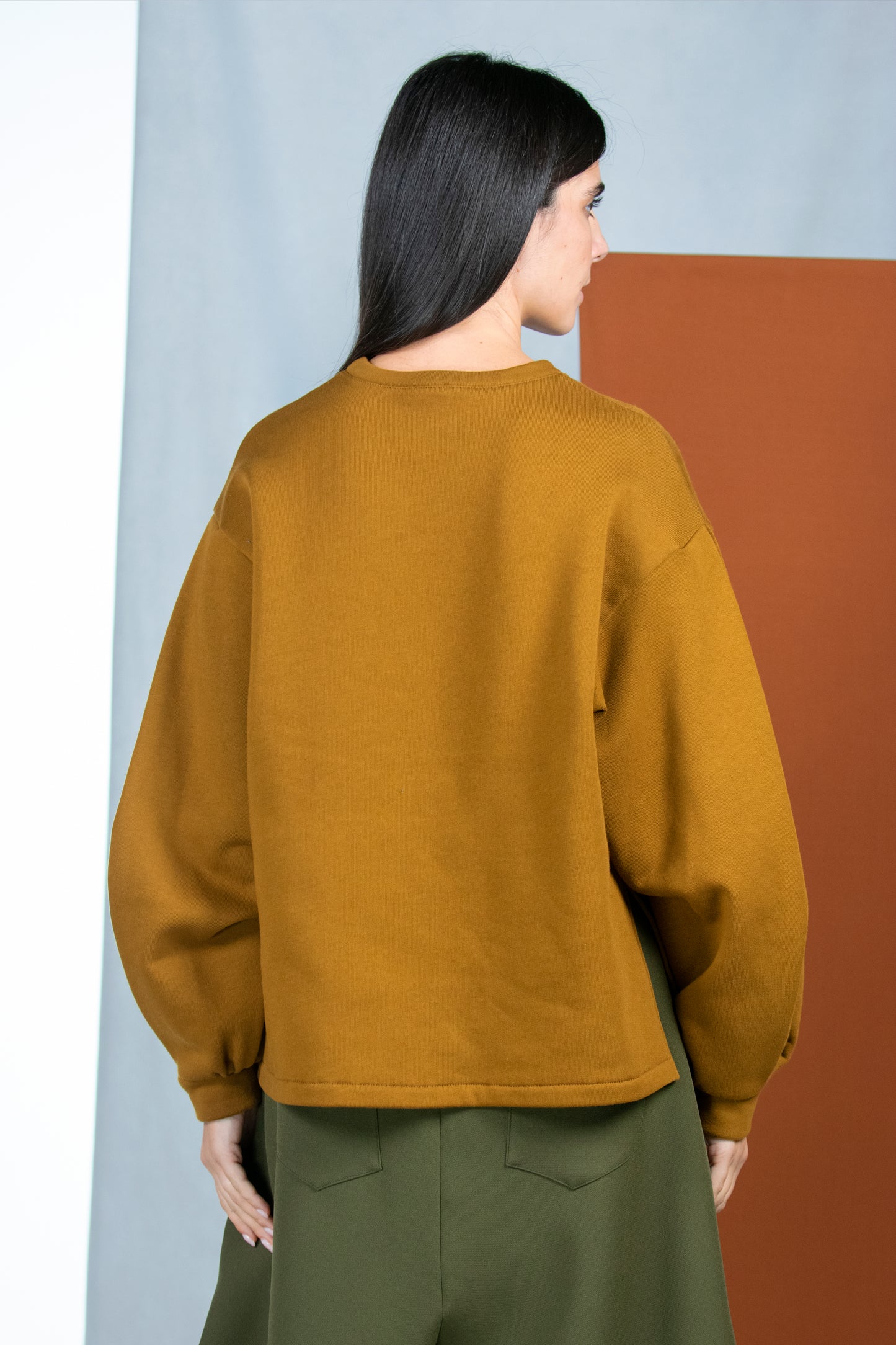 MAGLIA FELCE SENAPE IN CALDA FELPA VEGAN