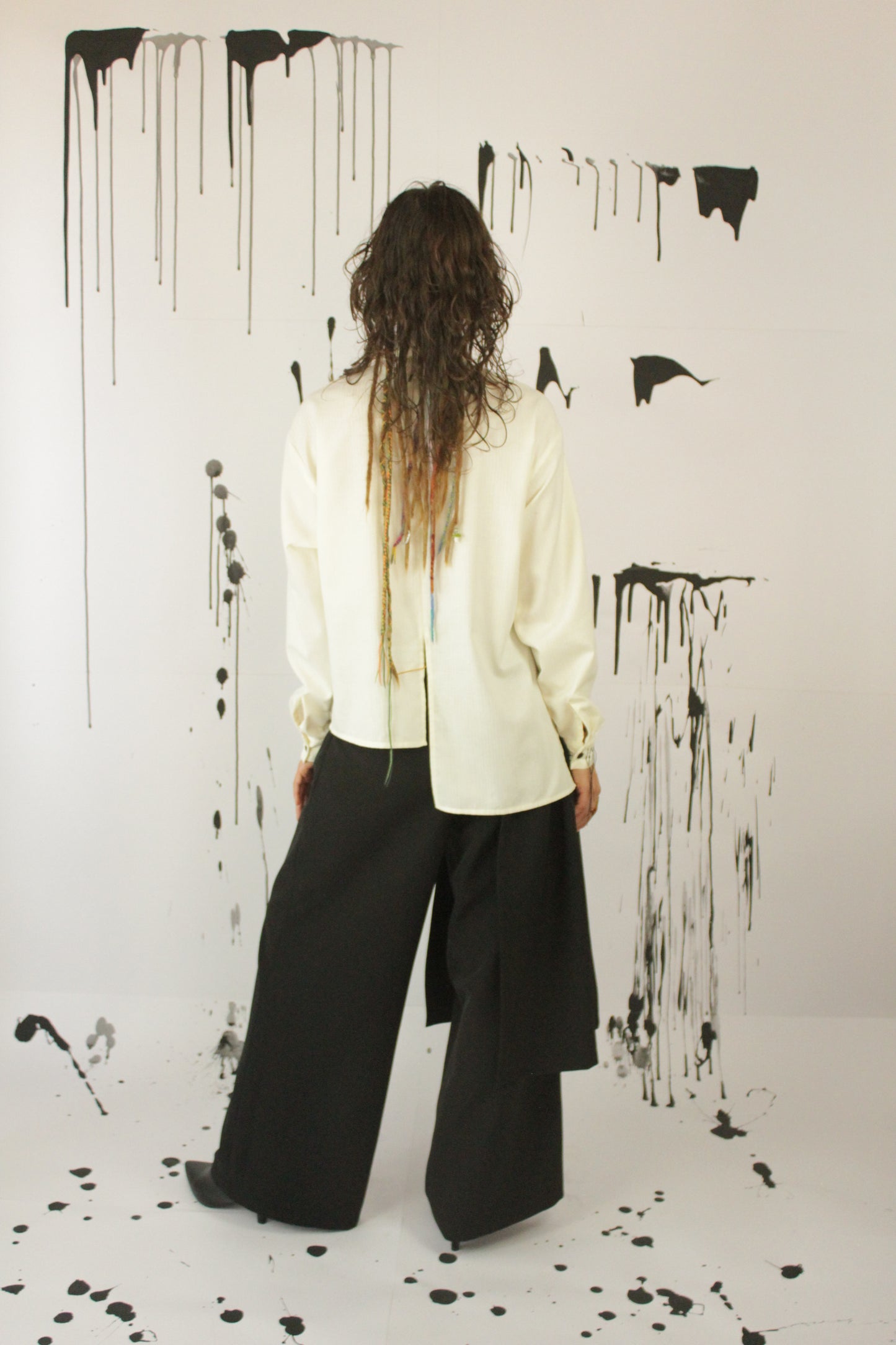 PANTALONE PALAZZO CON PANNELLO CISSUS NERO