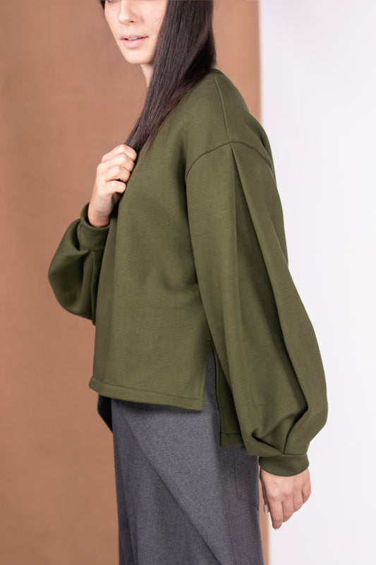 MAGLIA FELCE VERDE OLIVA IN CALDA FELPA VEGAN