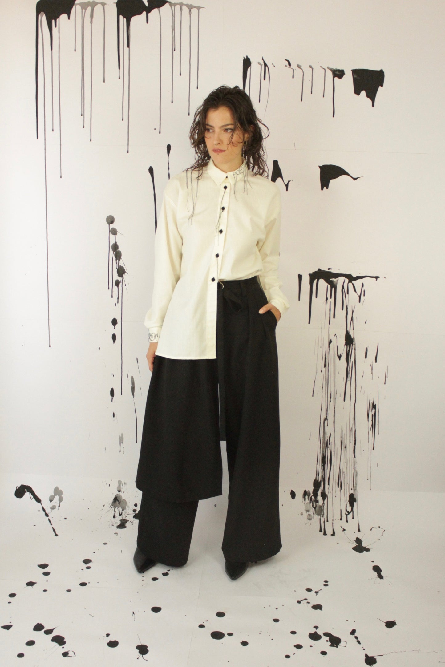 PANTALONE PALAZZO CON PANNELLO CISSUS NERO