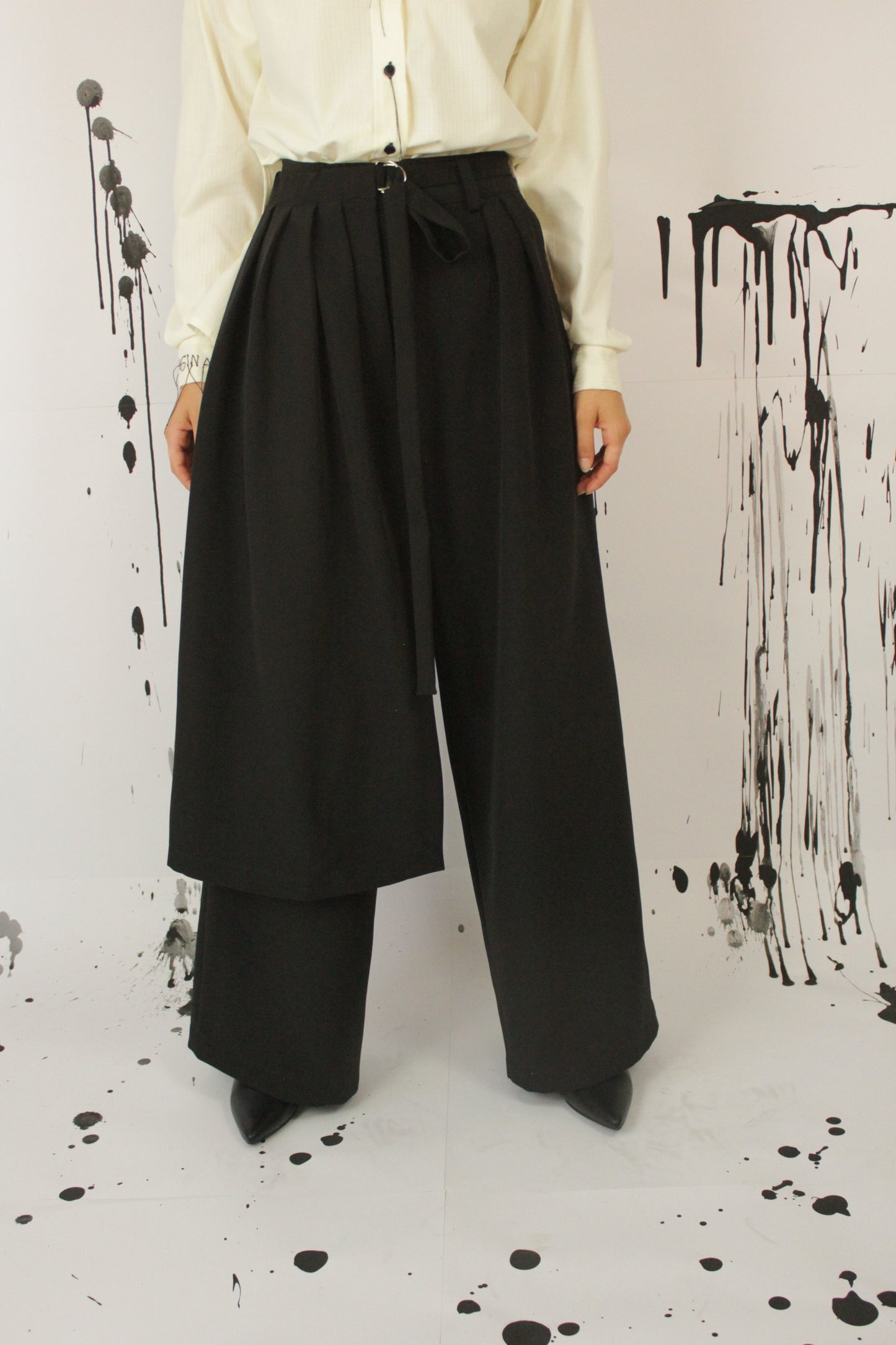 PANTALONE PALAZZO CON PANNELLO CISSUS NERO