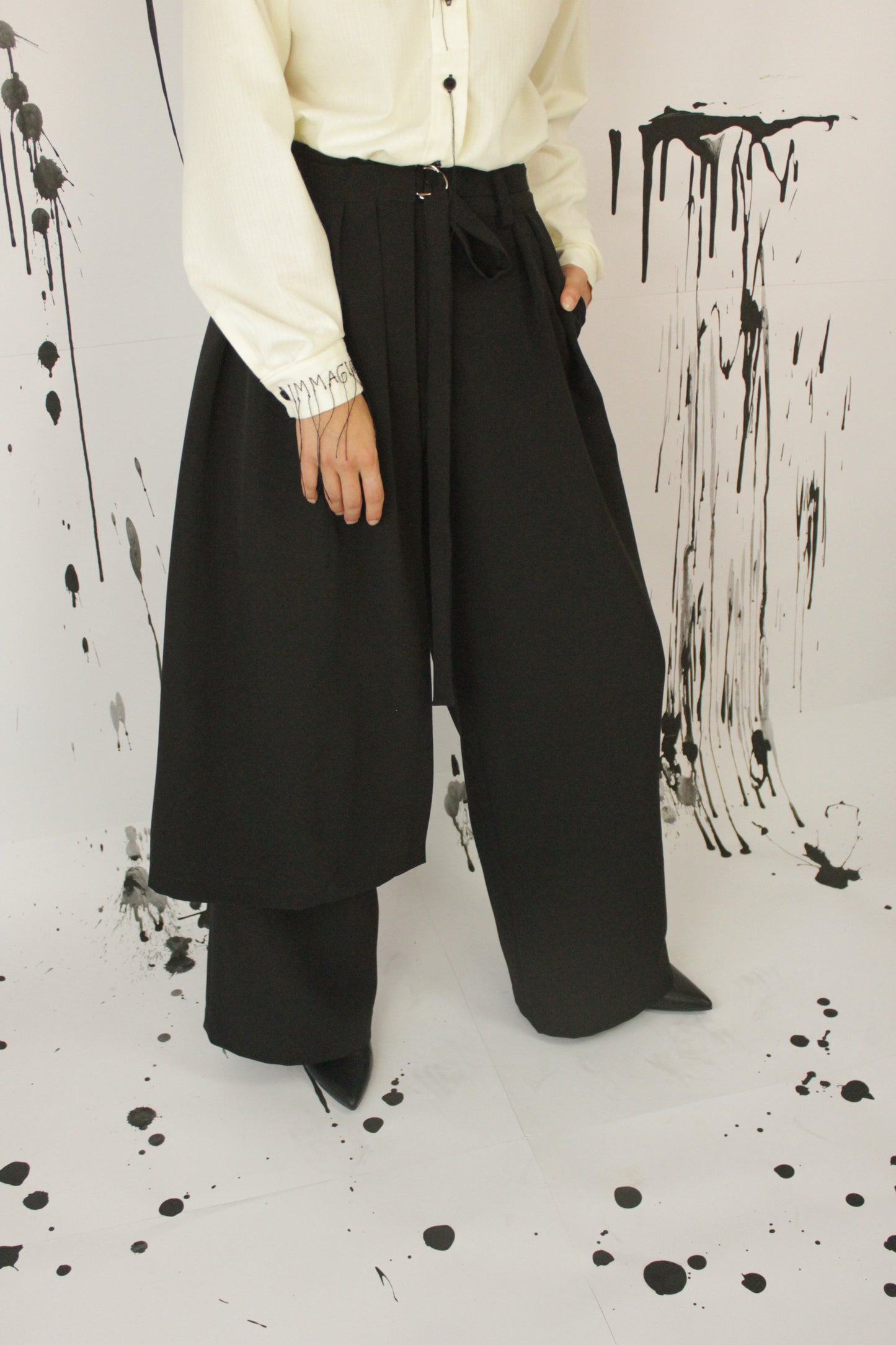 PANTALONE PALAZZO CON PANNELLO CISSUS NERO