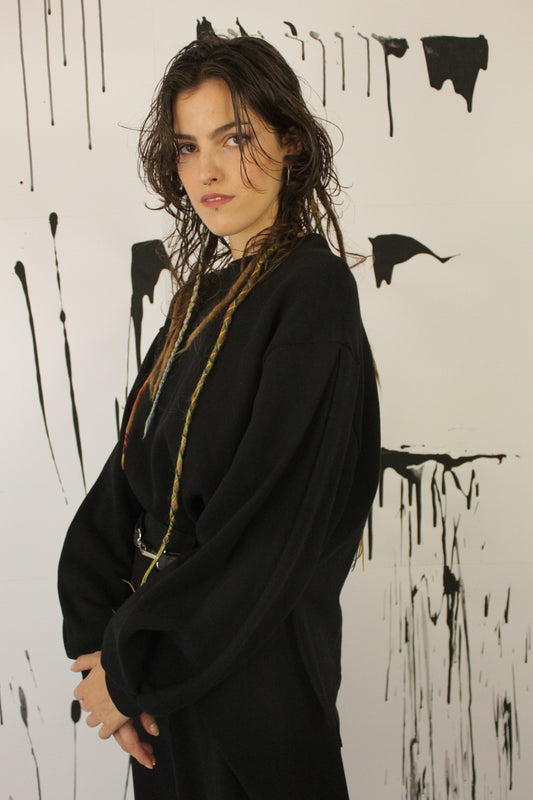 MAGLIA FELCE NERA IN CALDA FELPA VEGAN